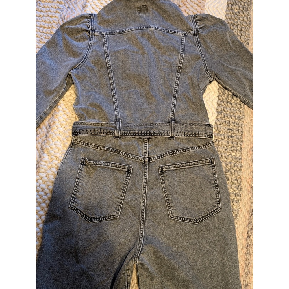 Gap Womens Denim Long Sleeve Tie Waist Jumpsuit Gray Puff Shoulder Size 6 - Picture 7 of 13